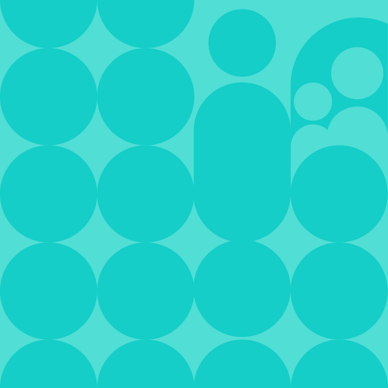 family pattern, teal background with geometric shapes