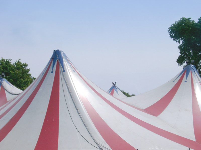 red and white circus tent top